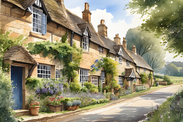 Beautiful old english village scenery  - obrazy, fototapety, plakaty