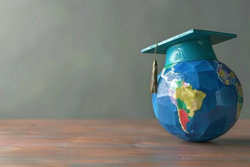 Globe and Graduation Cap in the concept of global education or learning