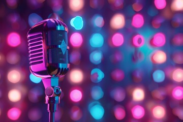 Microphone and Stage Lights in the concept of performance or entertainment industry