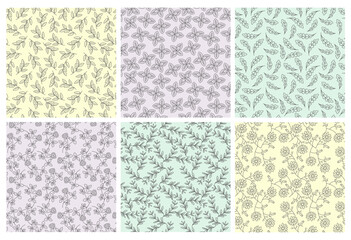 Decorative pattern set with line herbs elements