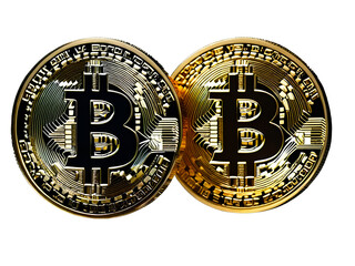  Bitcoin coin. Crypto currency golden coin bitcoin symbol isolated on transparent background