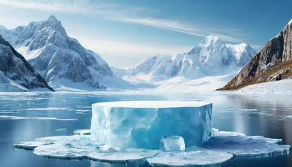Küchenrückwand glas motiv Chill Factor: Iceberg Podium Amidst Frozen Mountain Terrain © Rahain