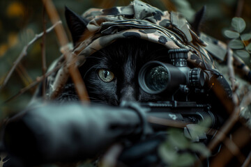 Sniper cat in camouflage