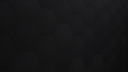 Dark Black Hexagon Metal Tiled Wall (3D Illustration)