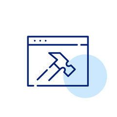 Web page and hammer representing browser maintenance symbol. Pixel perfect, editable stroke icon