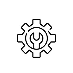 
Gearwheel and wrench. Fine-tuning customization parameters. Technology, software, user preferences. Vector icon
