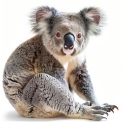 close up of a koala isolated on white background