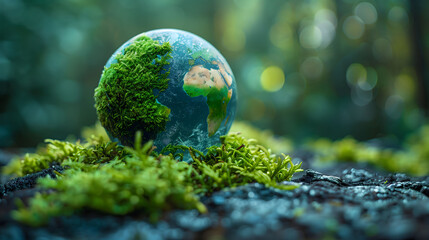 Obraz na płótnie Canvas Eath day concept with verdant earth and moss covered world in a forest 