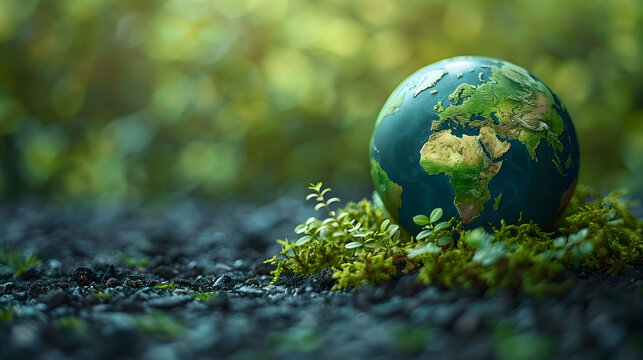 Eath day concept with verdant earth and moss covered world in a forest 