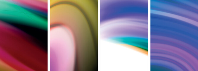 Rainbow color liquid. Wave lines poster set for wallpaper, business card, cover, poster, banner, brochure, header, website