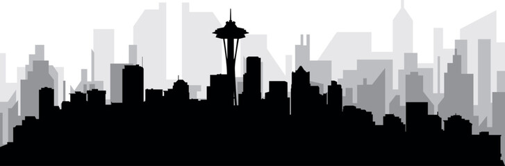Black cityscape skyline panorama with gray misty city buildings background of the SEATTLE, UNITED STATES OF AMERICA