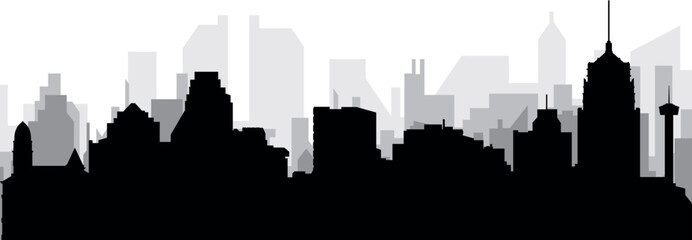 Black cityscape skyline panorama with gray misty city buildings background of the SAN ANTONIO, UNITED STATES OF AMERICA