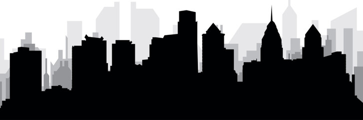 Fototapeta premium Black cityscape skyline panorama with gray misty city buildings background of the PHILADELPHIA, UNITED STATES OF AMERICA