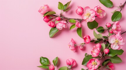 Fototapeta na wymiar apple flowers on pink background
