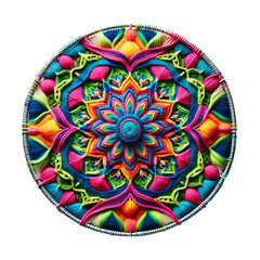 Kaleidoscopic Fiber Art Mandala with Radiant Textile Patterns
