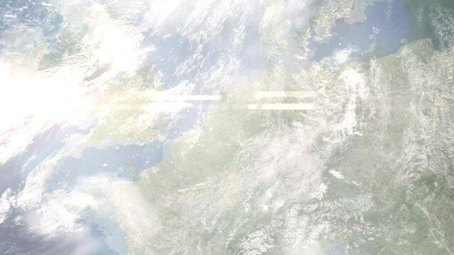 Zoom in from space and focus on Helmond, Netherlands. 3D Animation. Background for travel intro. Elements of this image furnished by NASA