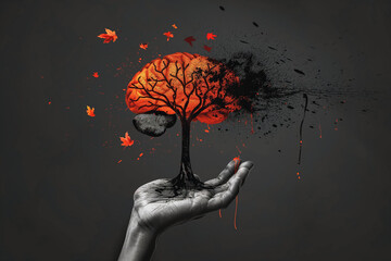 The Brain Tree: A Symbiosis between the mind and nature - obrazy, fototapety, plakaty