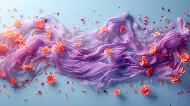 The purple satin was decorated with flowers and petals floating around. The concept smells good. from fabric softener