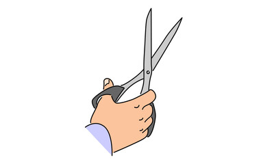 line art color of hand holding scissor