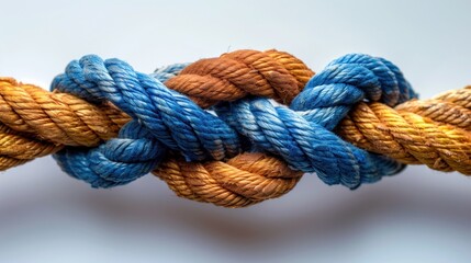 Colorful ropes tied together, linked together concept, teamwork, unity