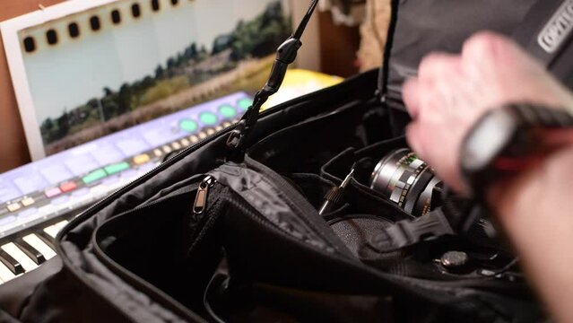 Packing a vintage medium format analog film camera for photo shoot