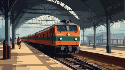 Fototapeta premium Indian train on the railway vector Generative AI 