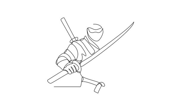 Animated self drawing of a ninja video illustration. A ninja illustration simple linear style concept video. Japanese ninja design video with holding the sword design vector for your business asset.