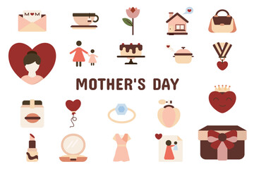 Mother's Day Flat Vector Illustration Icon Sticker Set Design Materials