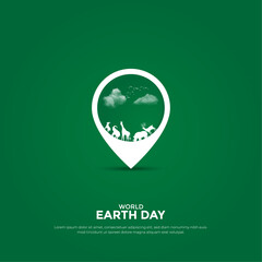 World earth day and environment day concept with plant growing concept birds, clouds and map. modern and creative post, banner, greeting card. vector illustration. 