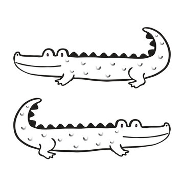 Cute line art crocodile vector illustration for kids and boys