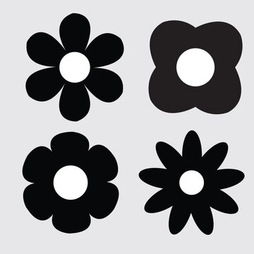 black silhouette of daisies, black flowers, flowers set, Simple chamomile set