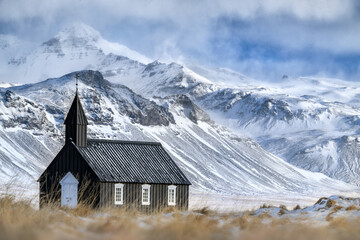 Famous black church on Iceland