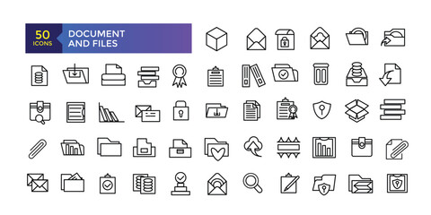 Document and Files web icons in line style. Employe, conference, project, document, contact us, productivity strategy, collection. Vector illustration.