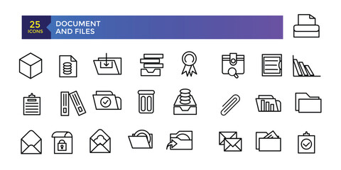 Document and Files web icons in line style. Employe, conference, project, document, contact us, productivity strategy, collection. Vector illustration.