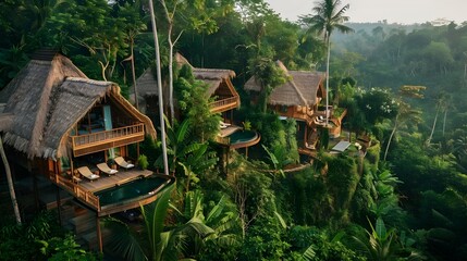 Luxury Resort in the Rainforest of Bali, To convey a sense of luxury and exclusivity in a tropical rainforest setting, perfect for travel, vacation, - obrazy, fototapety, plakaty