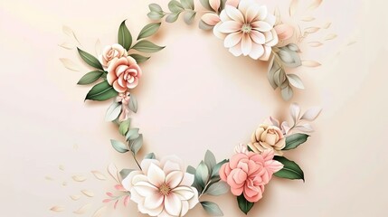 Beautiful Floral Wreath Wedding Invitation Card Template,generative ai