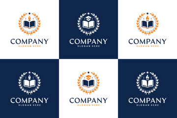 set of education emblem, graduation cap , book , logo design template.