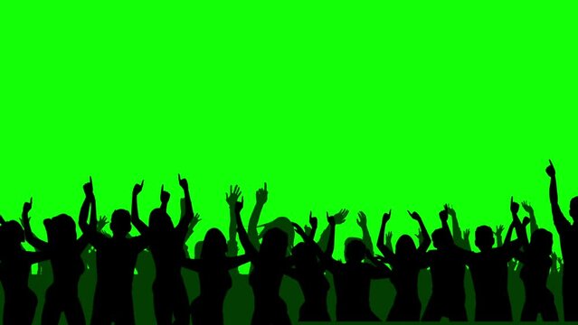 Animated Crowd Silhouettes - Animated Cartoon Audience with Green Screen Background.