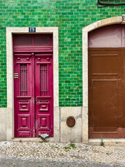 Vibrant old doors in Lisbon, Portugal 