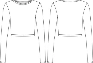 round neck crew neck long sleeve top blouse activewear sportwear pajama template technical drawing flat sketch cad mockup fashion woman unisex design style model
