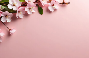 spring background, pink cherry blossom. Mockup for Mother's Day holiday, birthday, on light pink background, with sakura flowers , for party invitation design, with copy space.