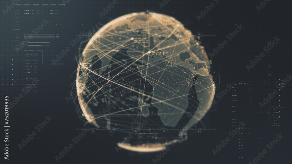 Leinwandbilder Futuristic digitally generated holographic planet Earth in a loop 360 degree rotation for head up display and user interface design