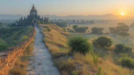 Ancient pagoda in Bagan, Mandalay, Myanmar at the Bagan pagoda landscape. - obrazy, fototapety, plakaty