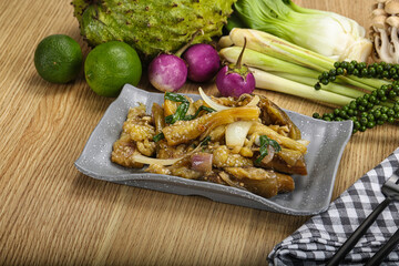 Roasted Thai eggplant with onion
