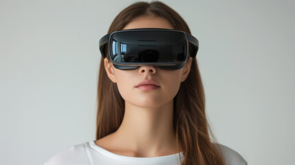 Obraz na płótnie Canvas A woman wearing a VR headset. Ai generative