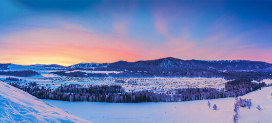 Hemu Village, Snowy Mountains, Forests, and Winter Snow Scenery in Xinjiang Uygur Autonomous...