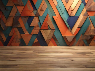 Background image of three-dimensional triangles of the same size, located at different heights, with a shadow and with the texture of natural and painted wood. Wood panel,vector Illustration