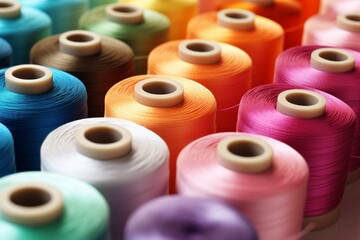 Spools of colored thread close-up