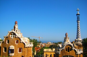 Fototapeta na wymiar Park Guell by architect Antonio Gaudi in a summer day in Barcelona, Spain