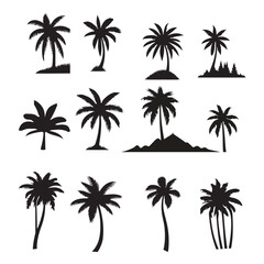 set of palm trees, Isolated palm on the white background. Palm silhouettes.	 - obrazy, fototapety, plakaty